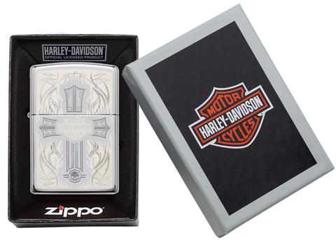 Zippo Harley-Davidson Lasered Cross High Polish Chrome Pocket Lighter Zippo